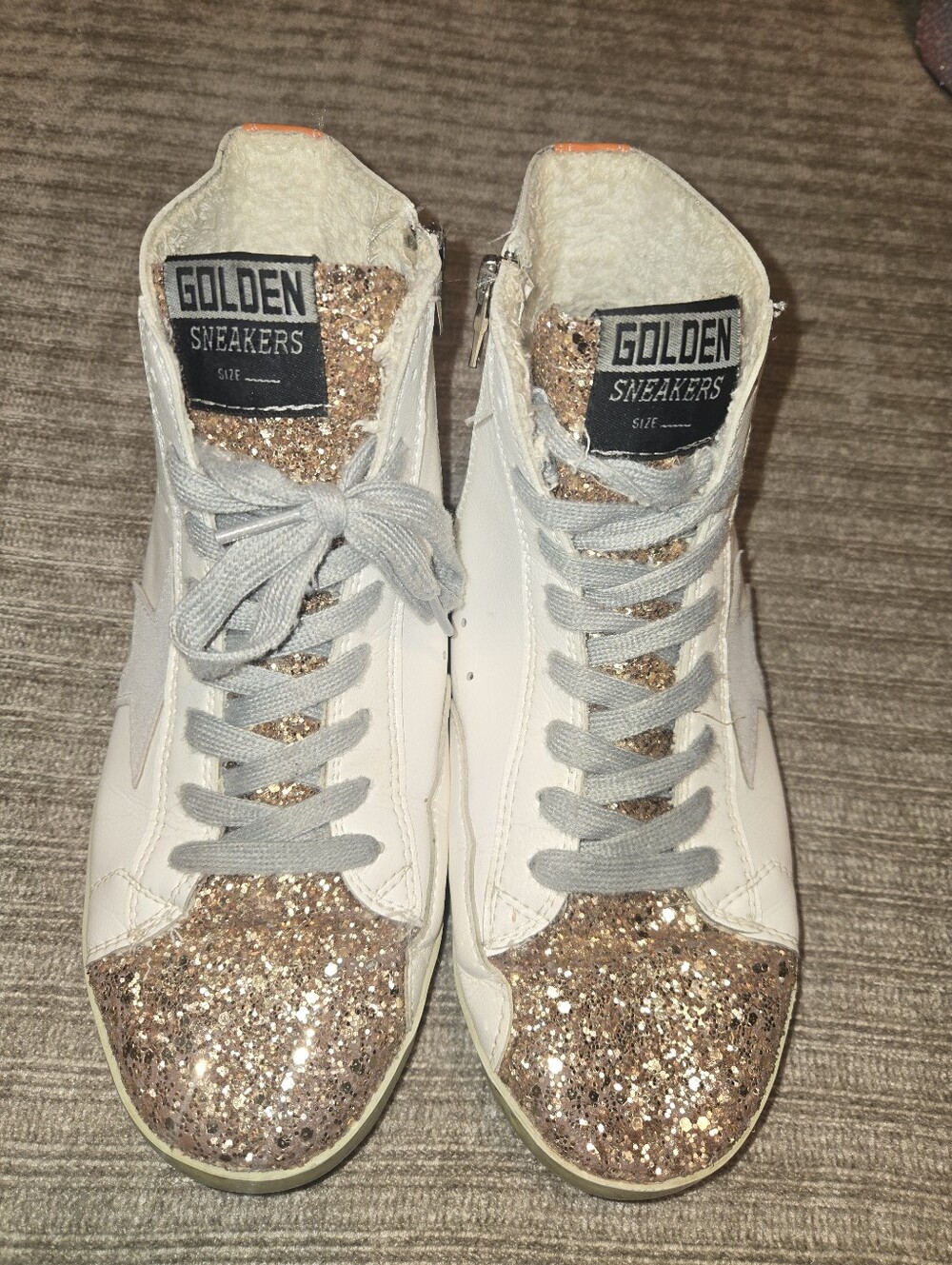Golden Goose White & Gold Glitter High-Top Sneakers